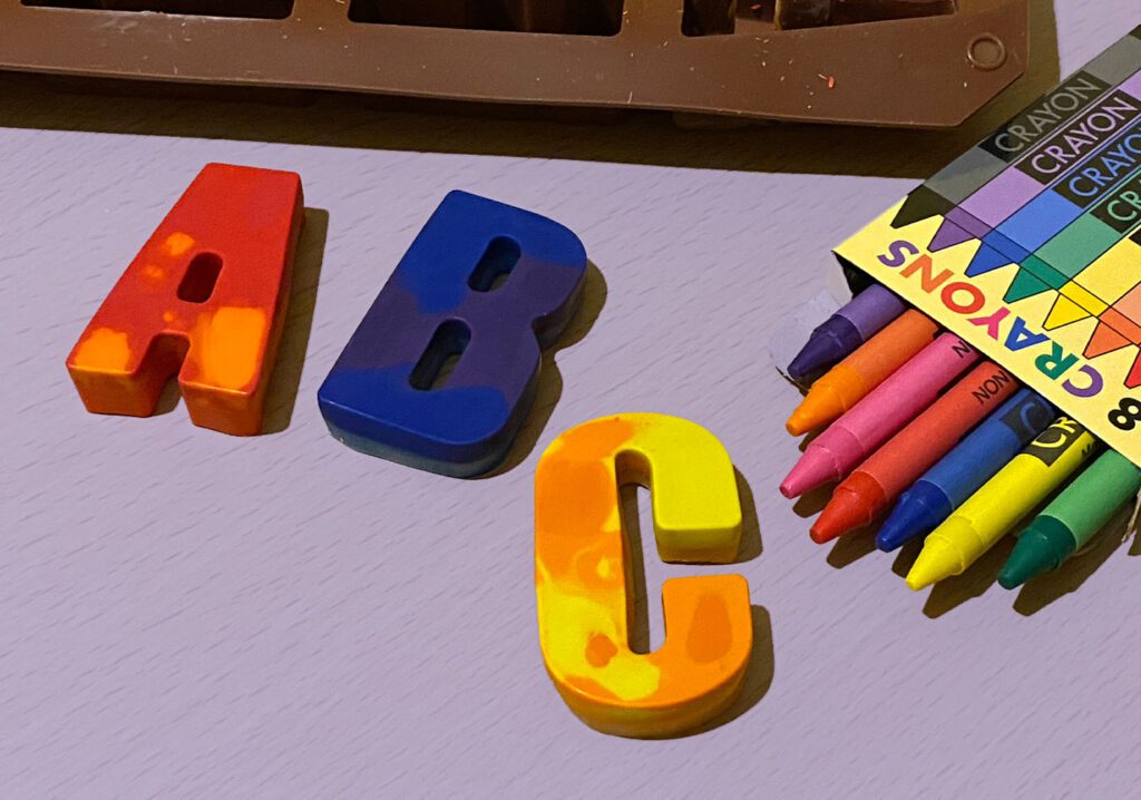 Personalised up-cycled crayons ABC