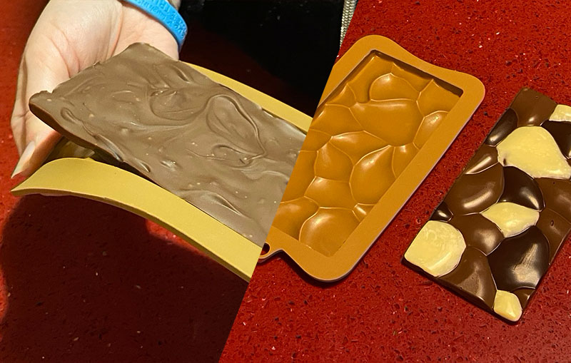 De-mould to reveal the mosaic personalised chocolate bar