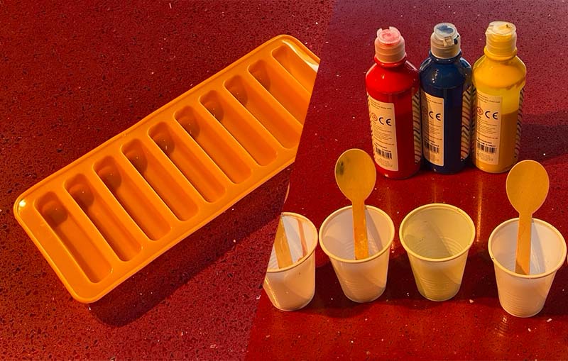 Silicone mould and poster paints for making homemade sidewalk chalk