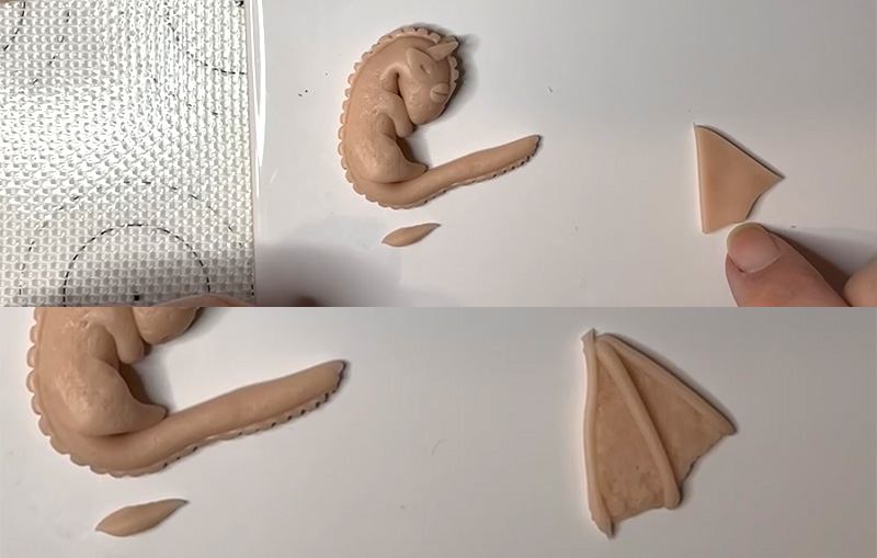 creating the wing for the polymer clay dragon