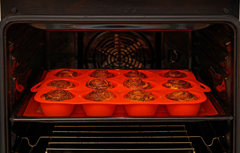 Silicone baking mold in the oven