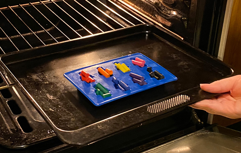 melting crayons in the oven