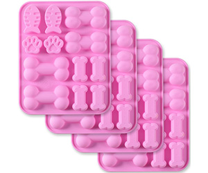 Set of 4 pink silicone moulds with dog themed cavities