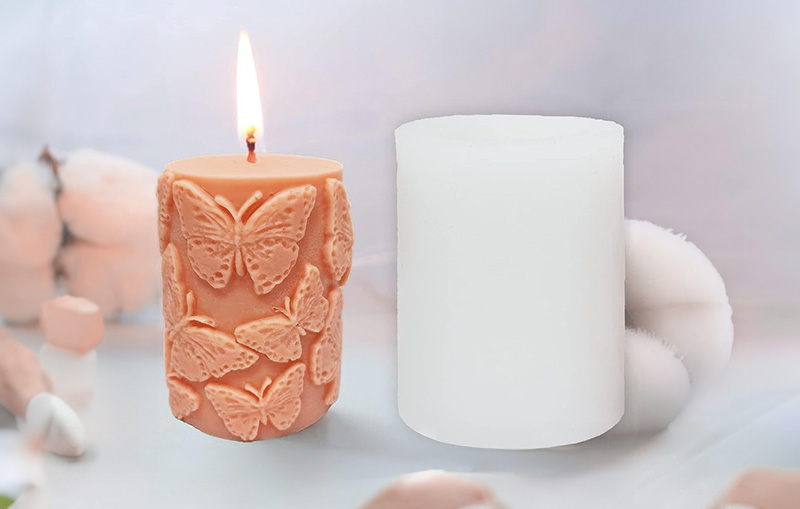 Butterfly Pattern Cylinder Silicone Mould and wax homemade candle