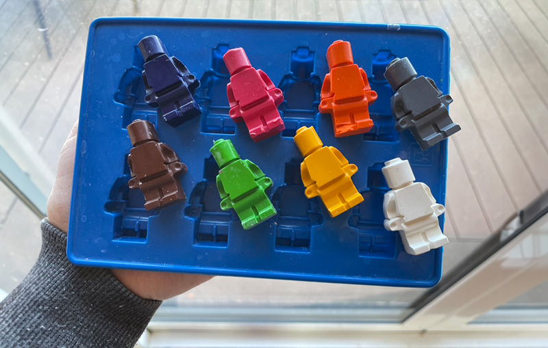 homemade leg minifigure crayons crafting with kids