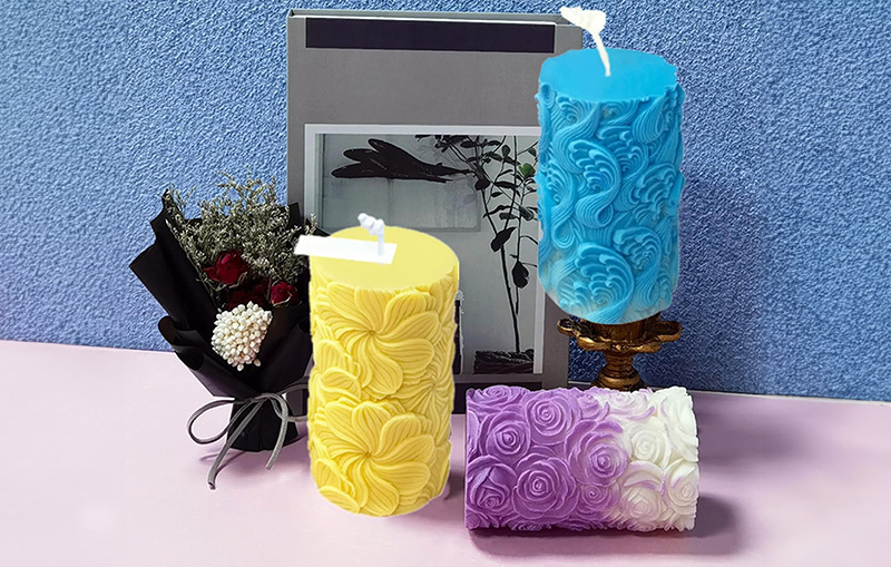 Wave Pattern Pillar Candles from a Silicone candle Mould