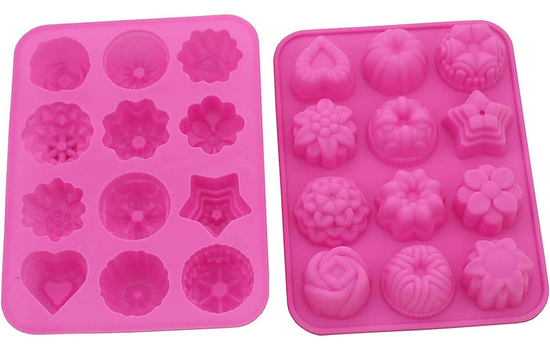 two pink 12 cavity bath bomb silicone molds