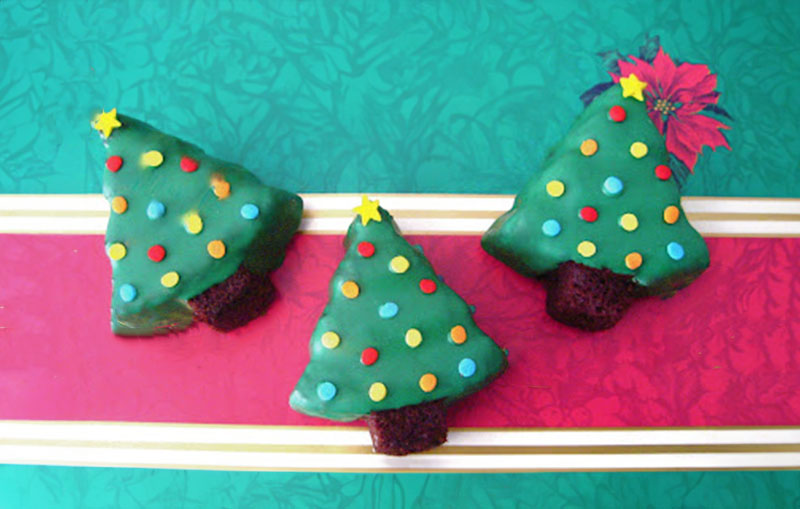 Three Christmas tree cakes