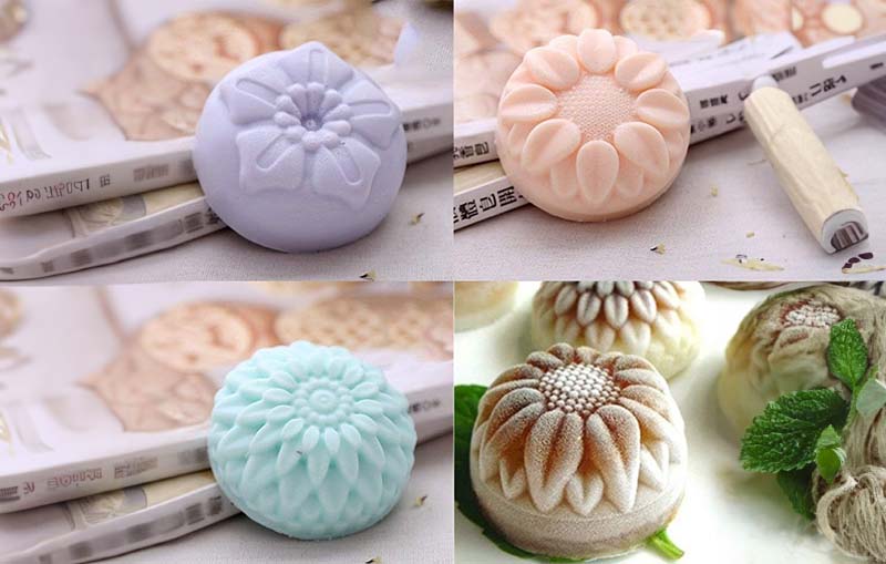 four different homemade bath bombs using a silicone mold