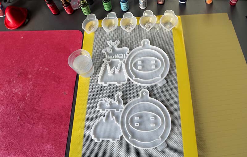 Silicone mould laid out on a mat. Resin Christmas silicone mould
