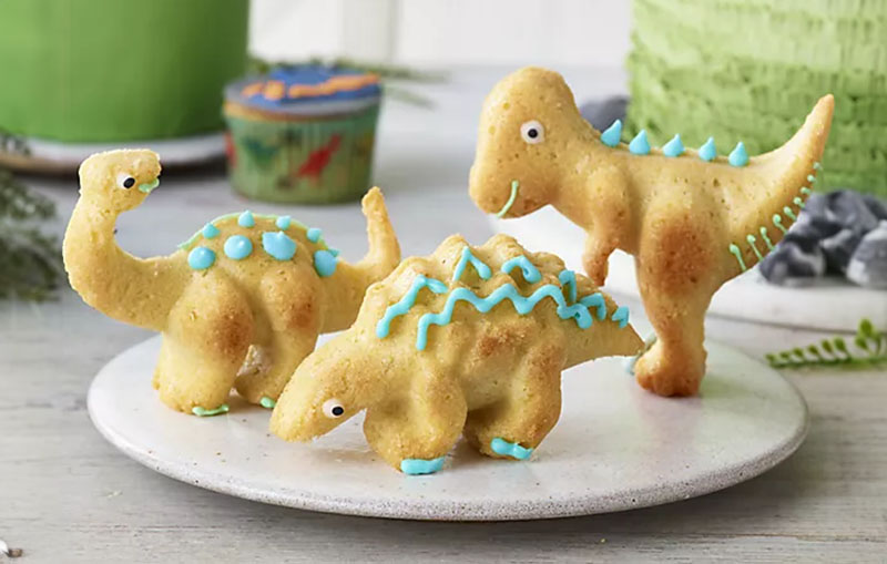 Dinosaur shaped cakes with decoration. Made using a silicone mold