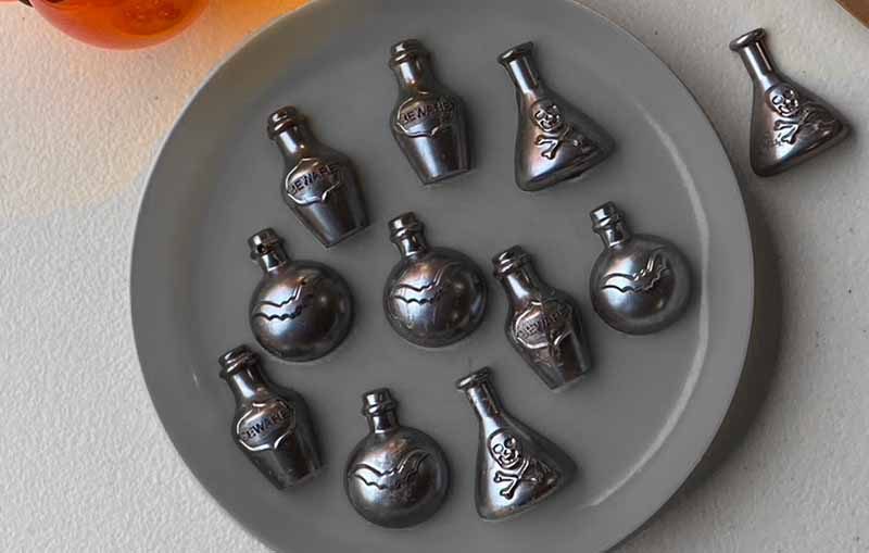 Halloween Chocolate Candy Recipe; poison bottle chocolate shapes